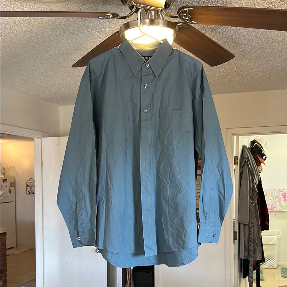 Port Authority Blue Dress Shirt with Mandarin Collar and Relaxed Fit